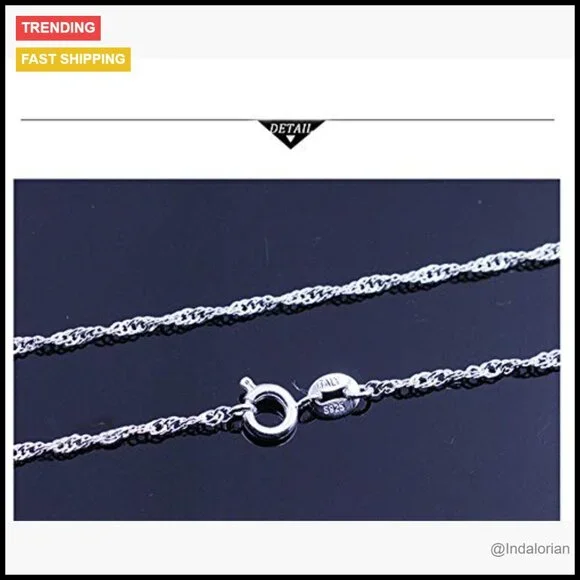 Sterling Silver Twisted Curb Link Chain Necklace Slim Pendant - Picture 3 of 7